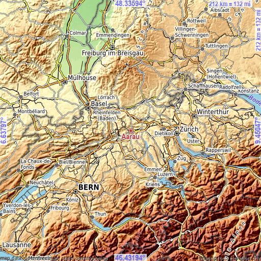 Topographic map of Aarau