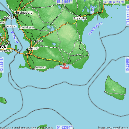 Topographic map of Ystad