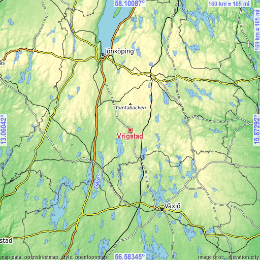 Topographic map of Vrigstad