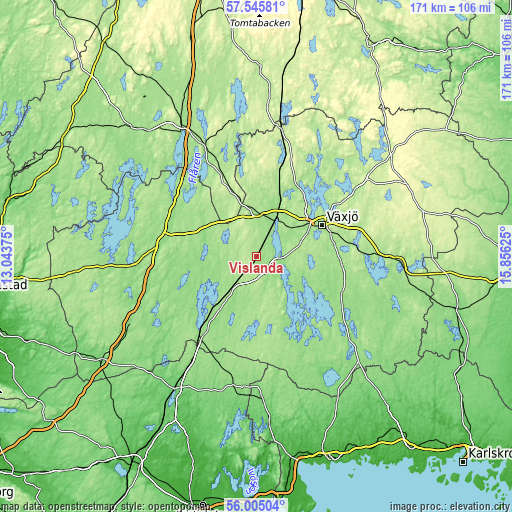 Topographic map of Vislanda