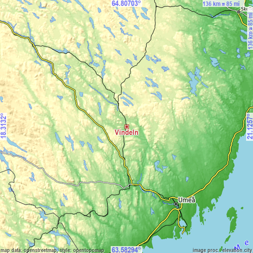 Topographic map of Vindeln