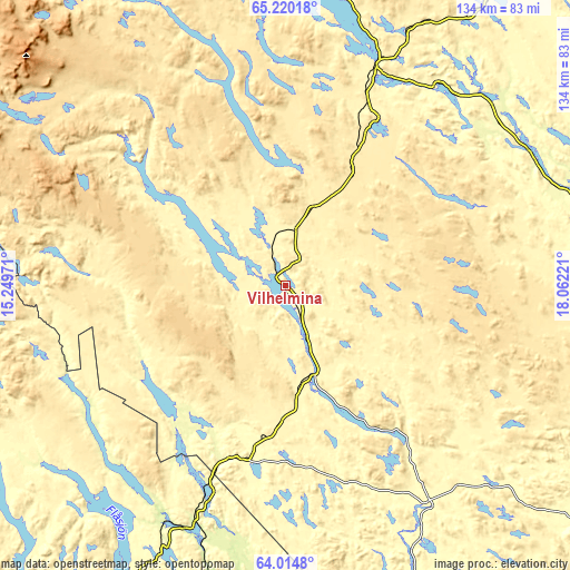 Topographic map of Vilhelmina