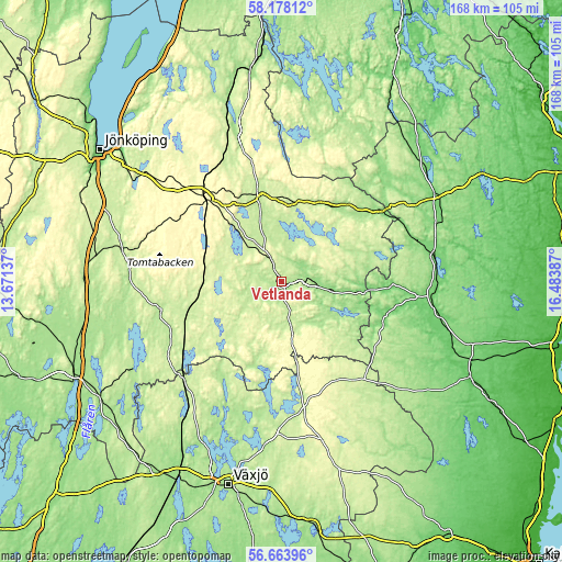 Topographic map of Vetlanda