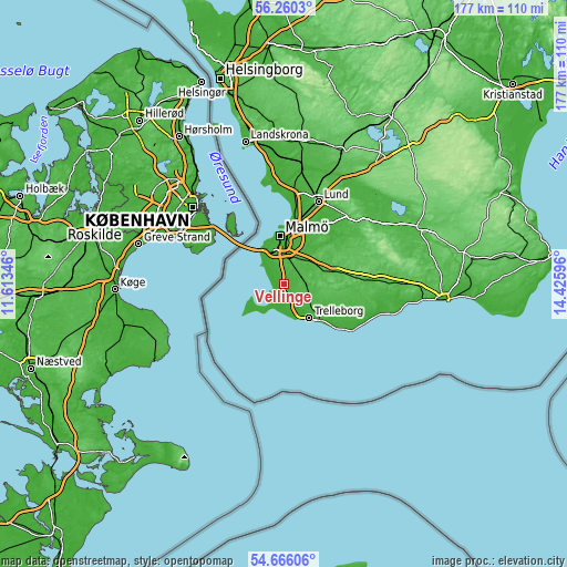 Topographic map of Vellinge