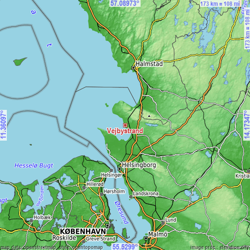 Topographic map of Vejbystrand