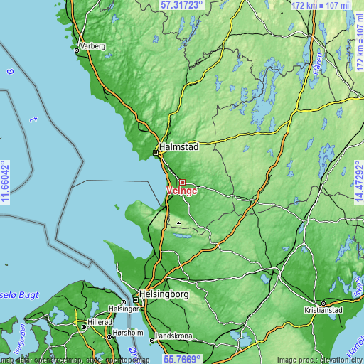 Topographic map of Veinge