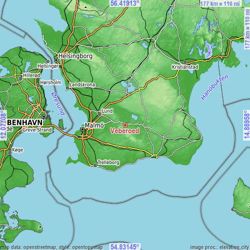 Topographic map of Veberöd