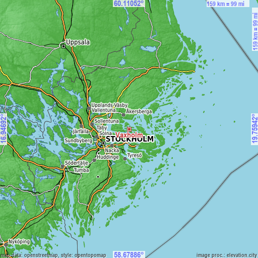 Topographic map of Vaxholm