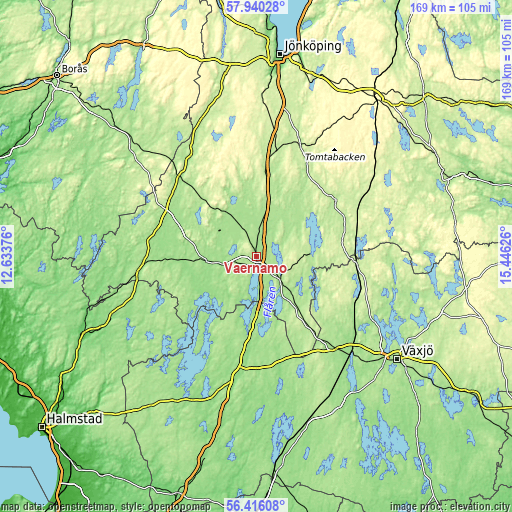 Topographic map of Värnamo
