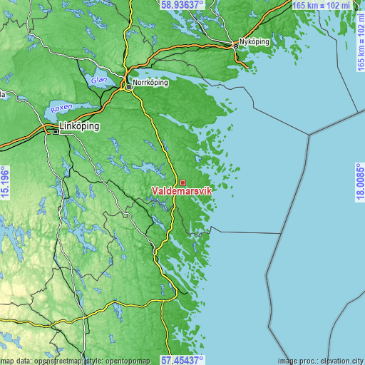 Topographic map of Valdemarsvik