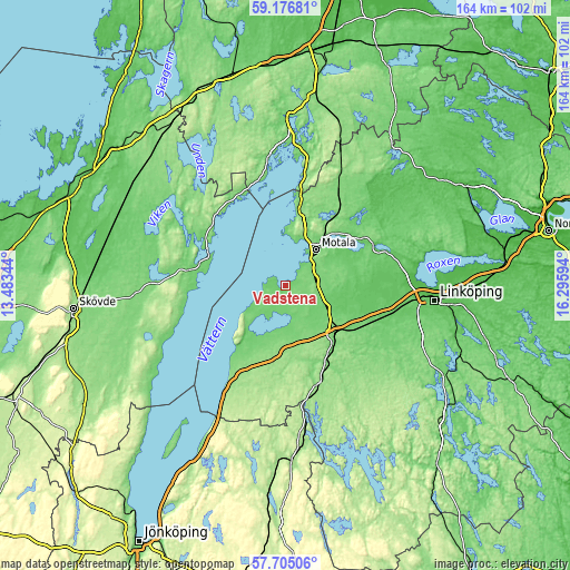 Topographic map of Vadstena