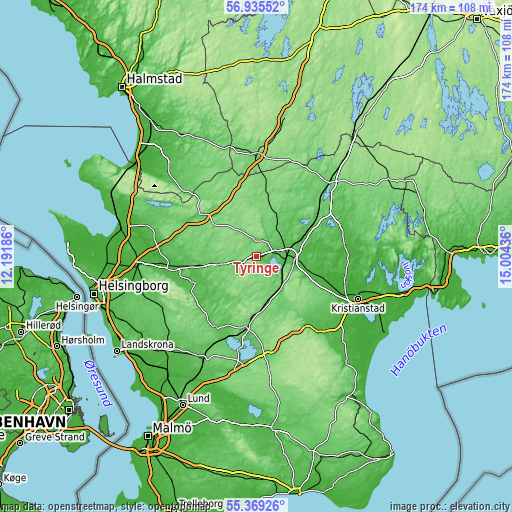 Topographic map of Tyringe