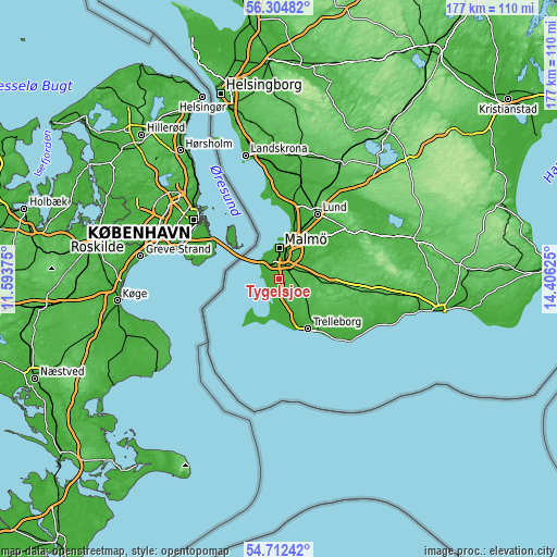 Topographic map of Tygelsjö