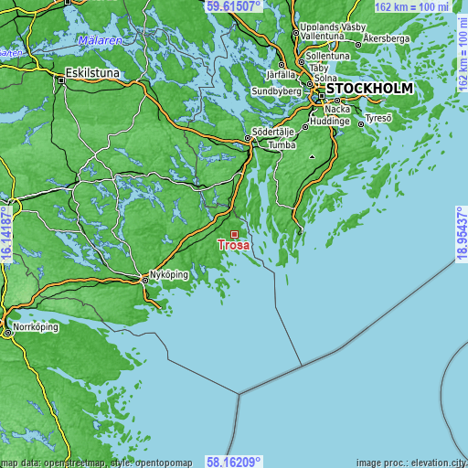 Topographic map of Trosa
