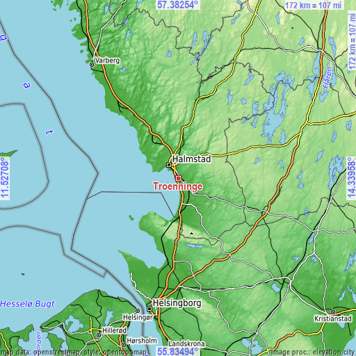 Topographic map of Trönninge