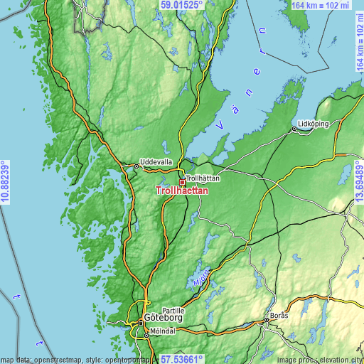 Topographic map of Trollhättan