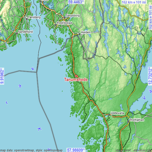 Topographic map of Tanumshede