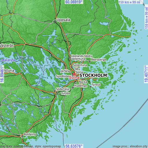 Topographic map of Solna