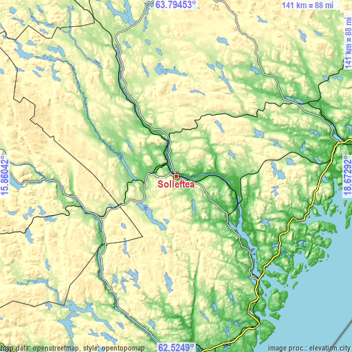 Topographic map of Sollefteå