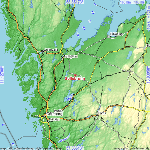 Topographic map of Sollebrunn