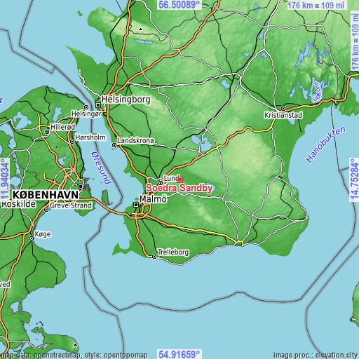 Topographic map of Södra Sandby