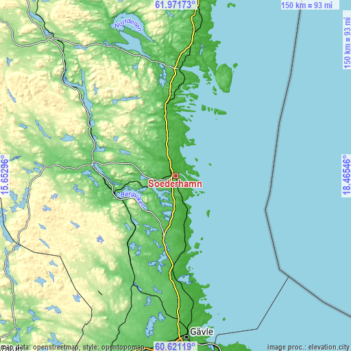 Topographic map of Söderhamn