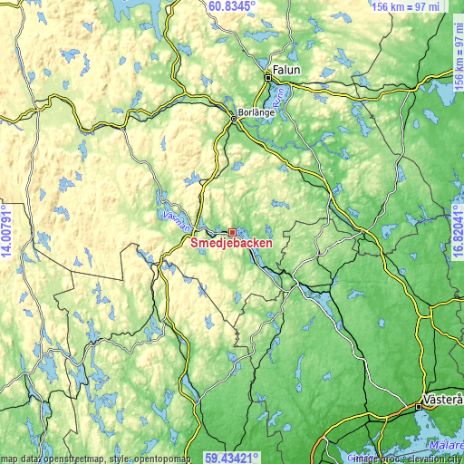 Topographic map of Smedjebacken