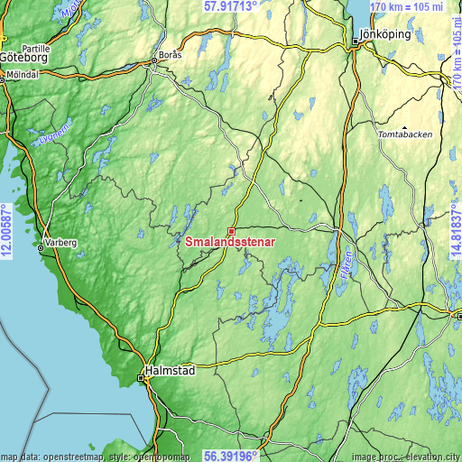 Topographic map of Smålandsstenar