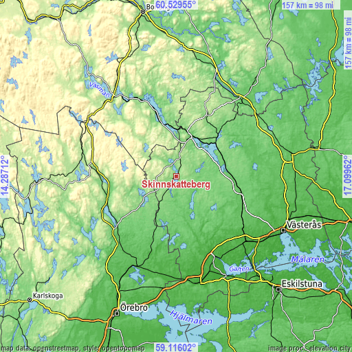 Topographic map of Skinnskatteberg