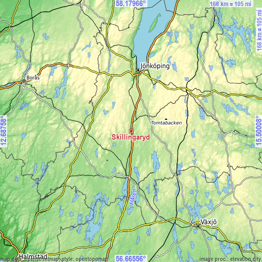Topographic map of Skillingaryd