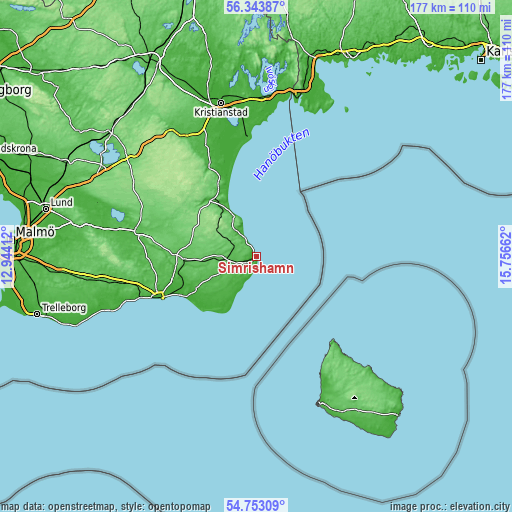 Topographic map of Simrishamn