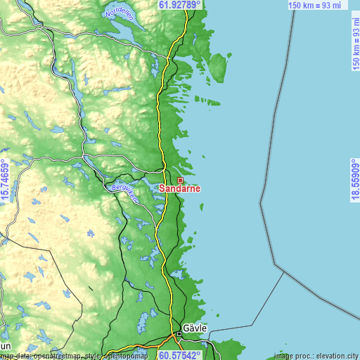 Topographic map of Sandarne