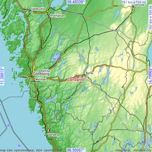 Topographic map of Sandared