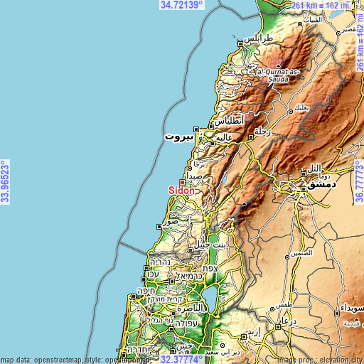 Topographic map of Sidon