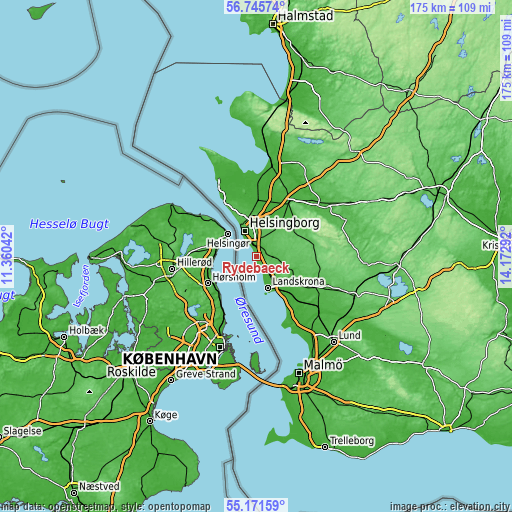 Topographic map of Rydebäck