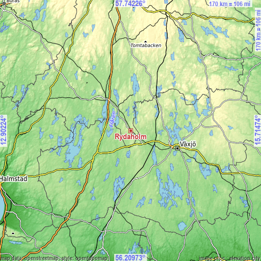 Topographic map of Rydaholm