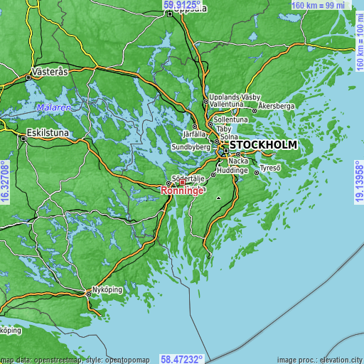 Topographic map of Rönninge