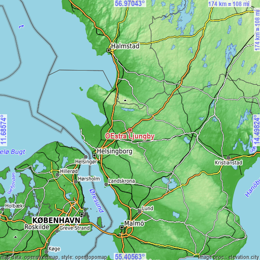 Topographic map of Östra Ljungby