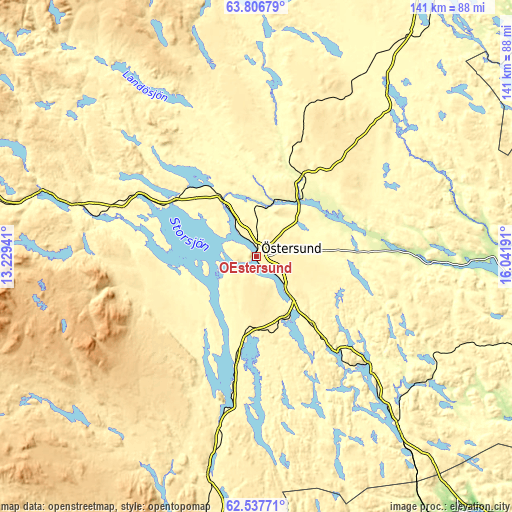 Topographic map of Östersund