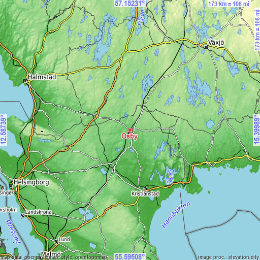 Topographic map of Osby