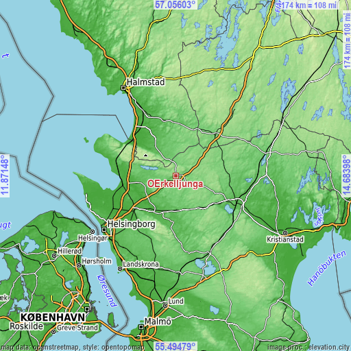 Topographic map of Örkelljunga