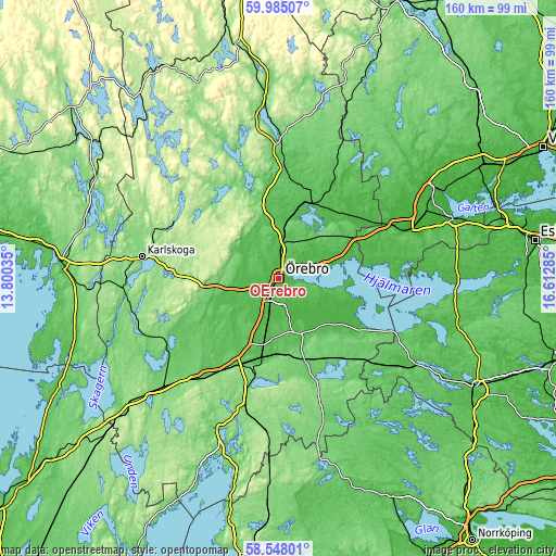 Topographic map of Örebro