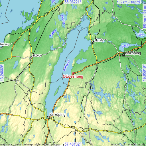 Topographic map of Ödeshög