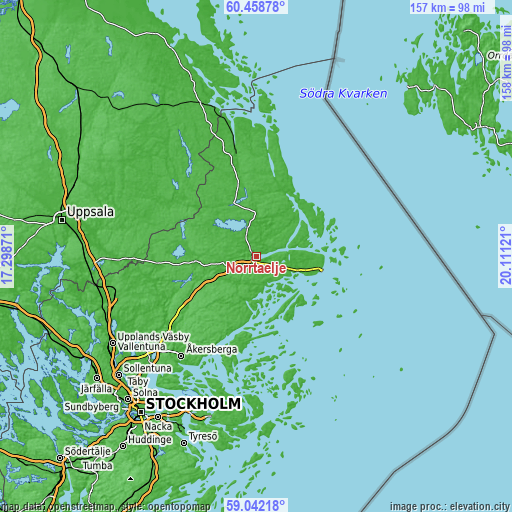 Topographic map of Norrtälje