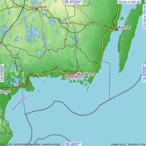 Topographic map of Nättraby