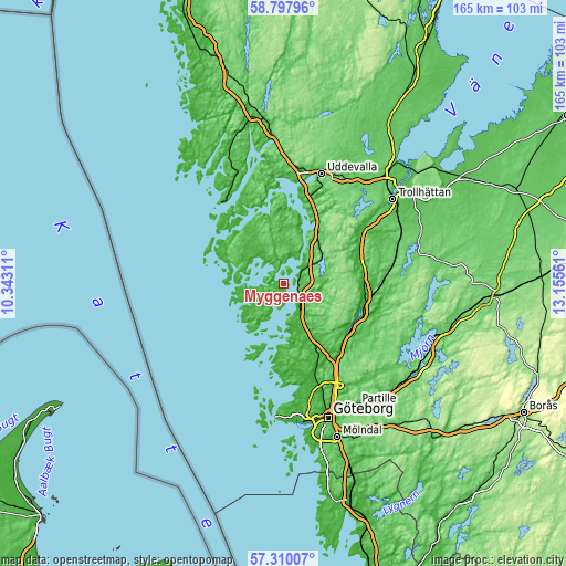 Topographic map of Myggenäs