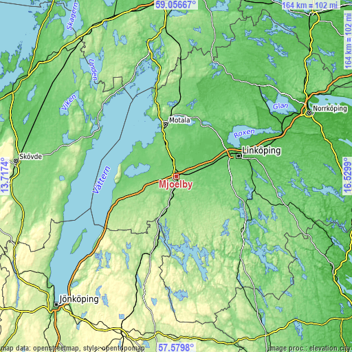 Topographic map of Mjölby