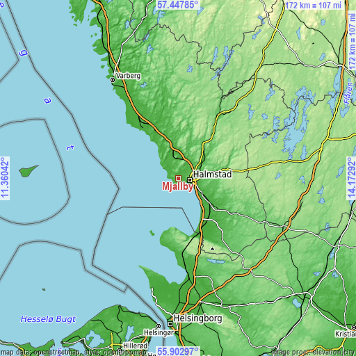 Topographic map of Mjällby