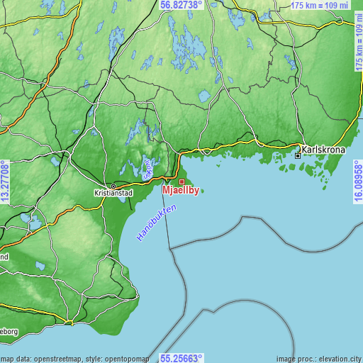 Topographic map of Mjällby