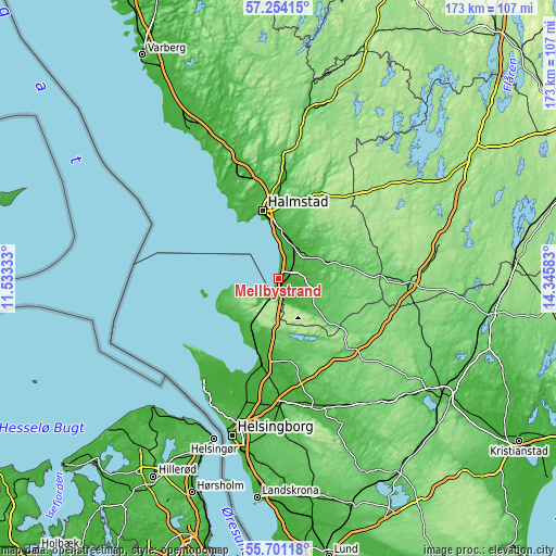 Topographic map of Mellbystrand